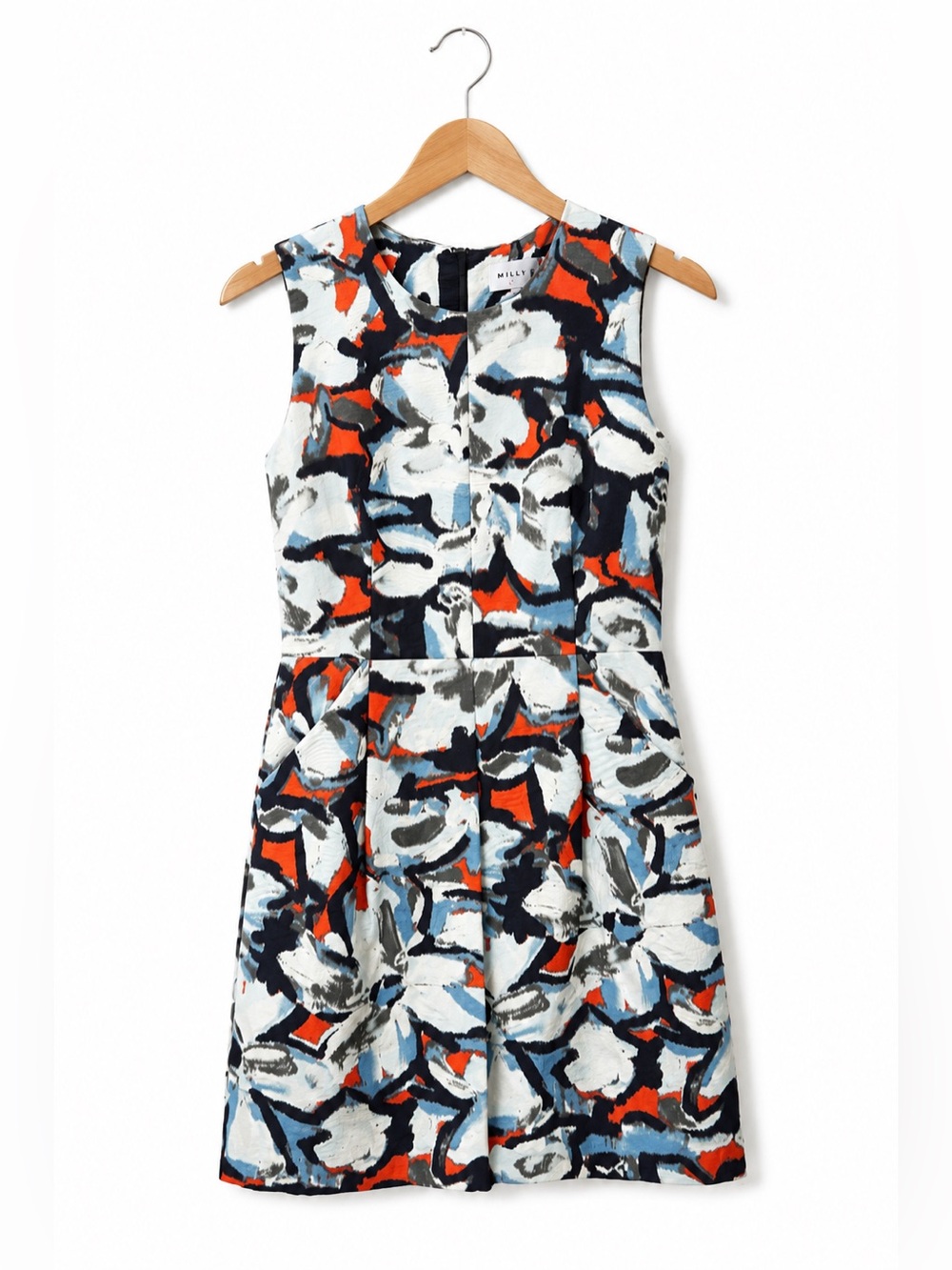 Milly Abstract Floral Fit & Flare Dress Size 4 Designer Cocktail Dress Feminine